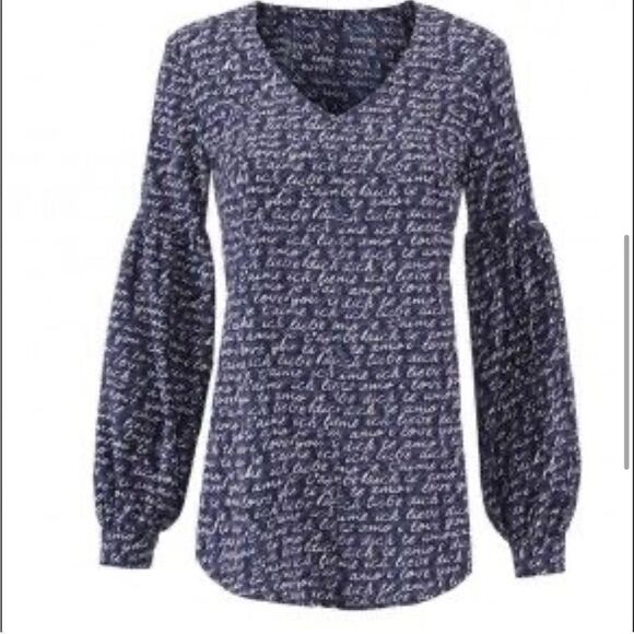 Cabi Te Amo Love Letters V Neck Blouse Navy Blue - Picture 10 of 10
